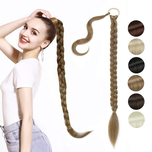 NASHRIO Braid Extensions Pferdeschwanz Mit Gummiband, 80 cm Lang Ponytail Geflochten Kunsthaar Haarverlängerung für Damen Mädchen Pferdeschwanz, Graubraun NASHRIO Braid Extensions Pferdeschwanz Mit Gummiband, 80 cm Lang Ponytail Geflochten Kunsthaar Haarverlängerung für Damen Mädchen Pferdeschwanz, Graubraun von NASHRIO