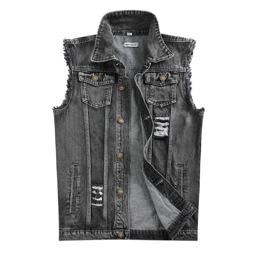 NASKY Herren Fit Retro Ripped Denim Weste Ärmellos Jeans Weste und Jacke, grau dunkel, Large NASKY Herren Fit Retro Ripped Denim Weste Ärmellos Jeans Weste und Jacke, grau dunkel, Large von NASKY