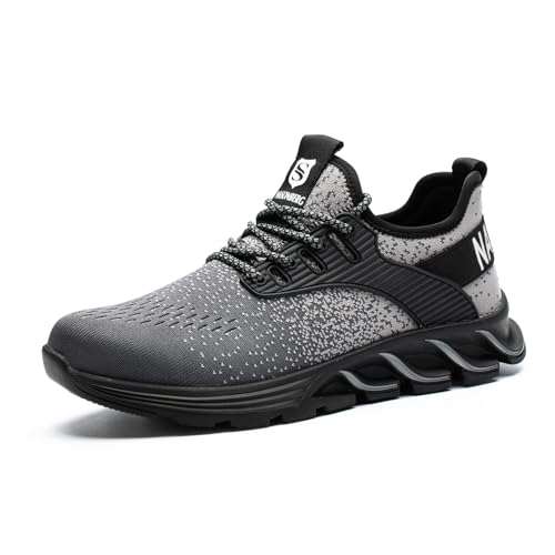 NASONBERG Sicherheitsschuhe Arbeitsschuhe Herren Damen Leicht Arbeitsschutzschuhe Stahlkappenschuhe Atmungsaktiv mit Stahlkappe Grau 37 EU von NASONBERG