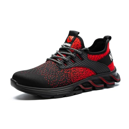 NASONBERG Sicherheitsschuhe Arbeitsschuhe Herren Damen Leicht Arbeitsschutzschuhe Stahlkappenschuhe Atmungsaktiv mit Stahlkappe Rot 39 EU von NASONBERG