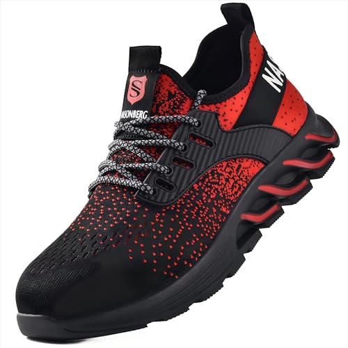 NASONBERG Sicherheitsschuhe Arbeitsschuhe Herren Damen Leicht Arbeitsschutzschuhe Stahlkappenschuhe Atmungsaktiv mit Stahlkappe Rot 41 EU von NASONBERG