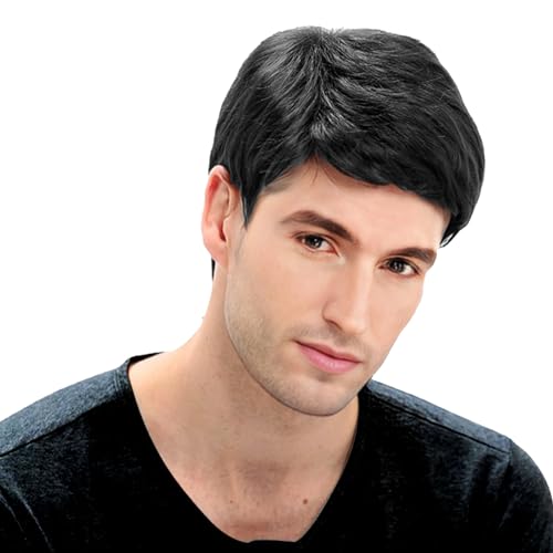 Herren Perücke gerade atmungsaktive schwarze Perücke Männer Verstellbare Herren Perücken realistische natürliche kurze Haar Perücken Ersatz Männliche Perücke für Cosplay -Kostüm Set für Cosplay -Kost von NASSMOSSE