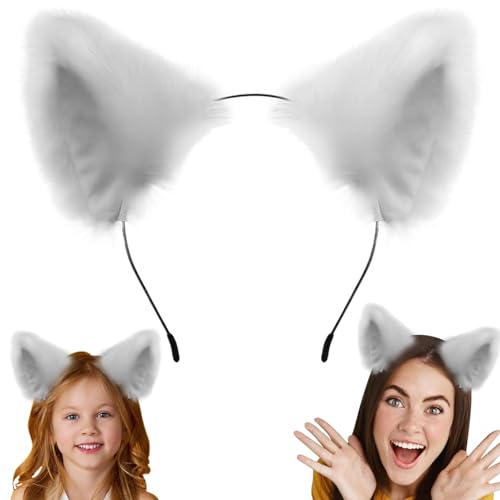 Weiße Katzenohren Stirnband, Kunstfell Pelzohren Haarrefer von NASSMOSSE