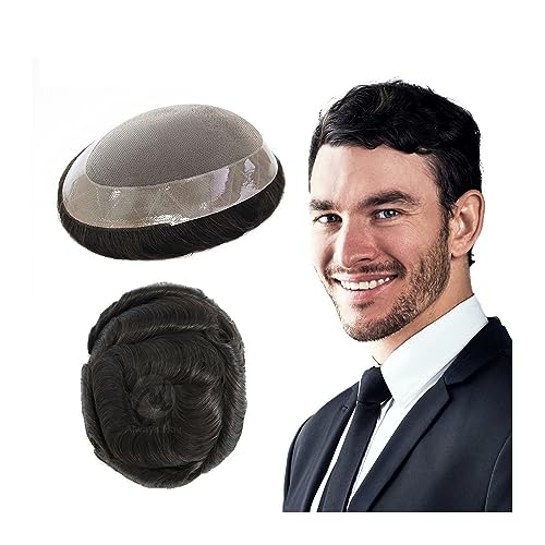 Herren Perücken Chignon Herrenperücke Langlebig Fine Mono mit 1 "Poly Coating Perimeter Prothese for Men Hair # 1B 130% Density Human Hair Piece Herren Perücke Cosplay Perücke von NASTYA