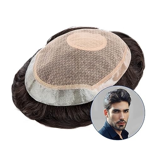 Herrenperücken Knot Haar Toupet für Männer Durable Silk Base und PU atmungsaktive Spitze Handgebundene männliche Perücke Welle Menschliches Haar Ersatzsystem Männliche Haarprothese Herrenperücke von NASTYA