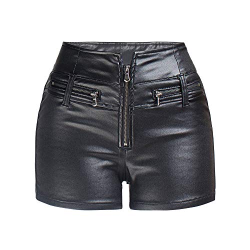 NASUN Damen-Shorts, Kunstleder, hohe Taille, Stretch, Disco, PU-beschichtet - Schwarz - Klein von NASUN