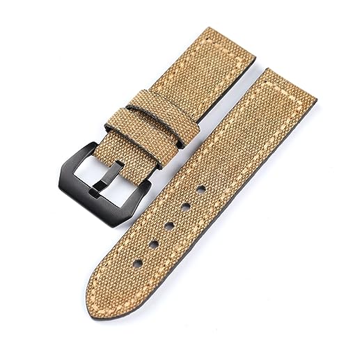 NASUNJIA Canvas Lederarmband 20 22 24 26MM Schwarz Grün Braun Denim Dickes Material Retro-Armband,(Khaki Brack buckle,26mm) von NASUNJIA