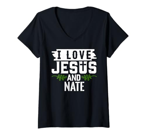 Damen Ich Liebe Jesus und NATE T-Shirt mit dem Namen NATE T-Shirt mit V-Ausschnitt Damen Ich Liebe Jesus und NATE T-Shirt mit dem Namen NATE T-Shirt mit V-Ausschnitt von NATE Designs By AKOKAY