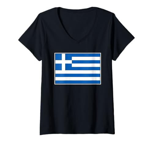 Damen Griechenland Nationalflagge HELLAS BANNER GRIECHISCHES SYMBOL T-Shirt mit V-Ausschnitt Damen Griechenland Nationalflagge HELLAS BANNER GRIECHISCHES SYMBOL T-Shirt mit V-Ausschnitt von NATIONAL FLAG OF GREECE
