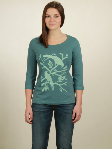 NATIVE SOULS Longsleeve 3/4-Arm Damen - Birds - light turquoise von NATIVE SOULS