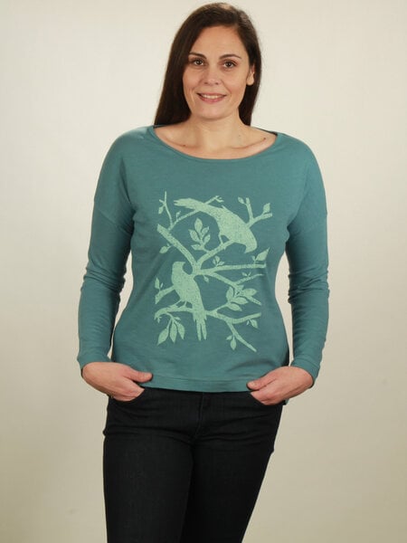 NATIVE SOULS Longsleeve Oversize Damen - Birds - light turquoise von NATIVE SOULS