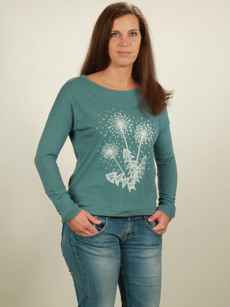 NATIVE SOULS Longsleeve Oversize Damen - Flowers - light turquoise von NATIVE SOULS