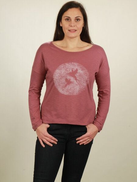 NATIVE SOULS Longsleeve Oversize Damen - Two Kolibris - berry von NATIVE SOULS