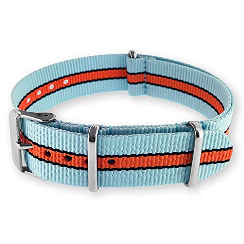 Natos.com - Gulf Le Mans Style Hellblau Orange NATO Uhrenarmband G10 Military Nylon Strap - 18 mm Natos.com - Gulf Le Mans Style Hellblau Orange NATO Uhrenarmband G10 Military Nylon Strap - 18 mm von Natos.com