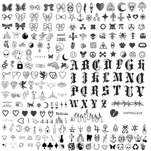 NATOSU 12 Bogen à 100+ Stück Temporäre Tattoos 2 Wochen Schriftzug Tattoos zum Aufkleben Fake Tattoos Klebetattoos Kleine Muster Cooles Motiv für Männer Frauen von NATOSU