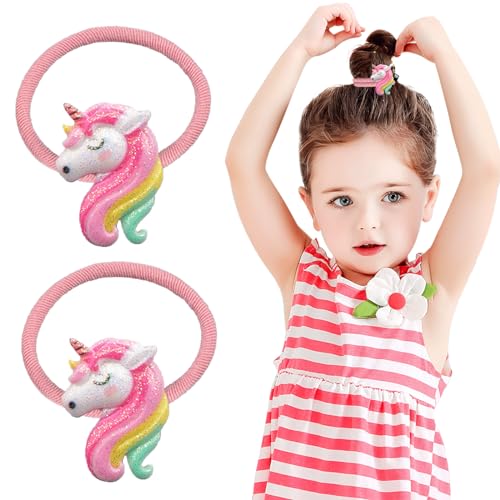 NATOSU 2 Paar süße kleine Haargummis mit Einhorn-Motiv für Babys, kleine Mädchen mit dünnem und mitteldickem Haar, elastische Haargummis für Kinder, Set C von NATOSU