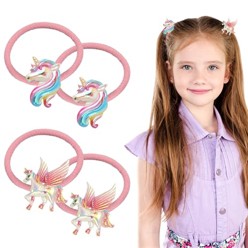 NATOSU 2 Paar süße kleine Haargummis mit Einhorn-Motiv für Babys, kleine Mädchen mit dünnem und mitteldickem Haar, elastische Haargummis für Kinder, süße Haarbänder von NATOSU
