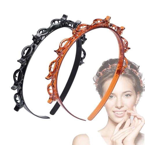 NATOSU 2 Stück Haarband mit Clips, Haarbänder mit Clips, Twist Braid Stirnband, Stirnband Haarhalter, Haarschmuck, Haarband zum Stylen von langen und kurzen Haaren von NATOSU