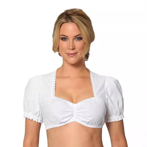 NATOSU Dirndlbluse Damen Weiß Kurzarm Dirndlbluse Trachtenbluse mit Herzausschnitt Trachtenbluse Oktoberfest Halbarm Trachtenbluse （38） von NATOSU
