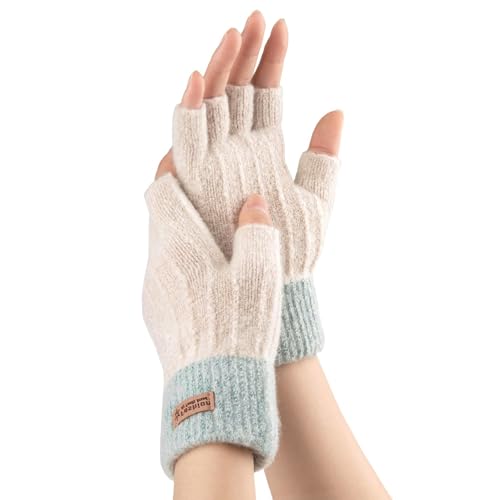 NATOSU Fingerlose Handschuhe für Damen, Winter-Halbfingerhandschuhe, gestrickte fingerlose Fäustlinge, warme Strickhandschuhe zum Tippen und Autofahren von NATOSU