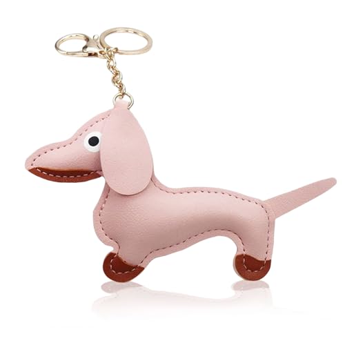 NATOSU Hund Dackel Schlüsselanhänger aus Leder, Glücksbringer Sausage Dog Keychain Geschenke für Lieblingsmensch Frauen Männer Kinder Geburtstag Weihnachten Schlüsselring,Rosa von NATOSU