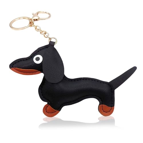 NATOSU Hund Dackel Schlüsselanhänger aus Leder, Glücksbringer Sausage Dog Keychain Geschenke für Lieblingsmensch Frauen Männer Kinder Geburtstag Weihnachten Schlüsselring,Schwarz von NATOSU