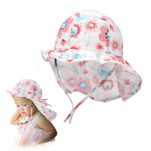 NATOSU UV Mütze Kinder, Sonnenhut Baby UPF 50+ Einstellbare, Mädchen Schwimmmütze mit,Atmungsaktiv & Schnelltrocknend Sommerhut,UV Bademütze, Beach Sun Protection Eimer Hut mit breitem Rand von NATOSU