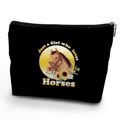 Make-up-Tasche mit Pferden, weiße Make-up-Tasche, Make-up-Tasche für Mädchen, Pferde, Kosmetiktasche, "Just A Girl Who Loves Horses", Geschenke für Pferdeliebhaber, Pferde-Geschenke für Mädchen, von NATSUNO