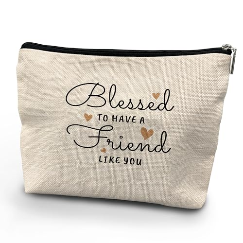 NATSUNO Cremefarbene Make-up-Tasche, "Blessde To Have A Friend Like You", inspirierende Freundschaftsgeschenke, Make-up-Tasche für Mädchen, Beige1 von NATSUNO