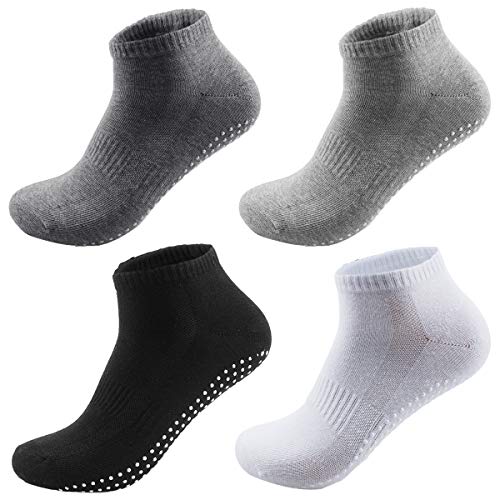NATUCE 4 Paare Anti-Rutsch-Socken für Erwachsene Männer Herren Rutschfeste Sportarten Atmungsaktive Baumwolle für Yoga Pilates Kampfkunst Tanz Gymnastik 38-43 Multipack (Schwarz/Weiß/Dunkelgrau/Grau) von NATUCE