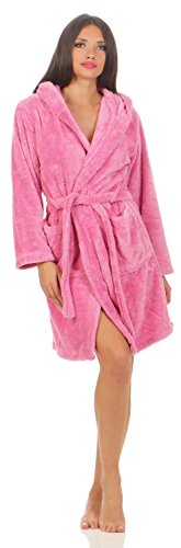 NATURA WALK Damen Kuschel-Bademantel mit Kapuze – Weich, Flauschig & Leicht – Hausmantel aus Mikrofaser, Kurzer Schnitt, Öko-Tex Zertifiziert (L, fuchsia) von NATURA WALK