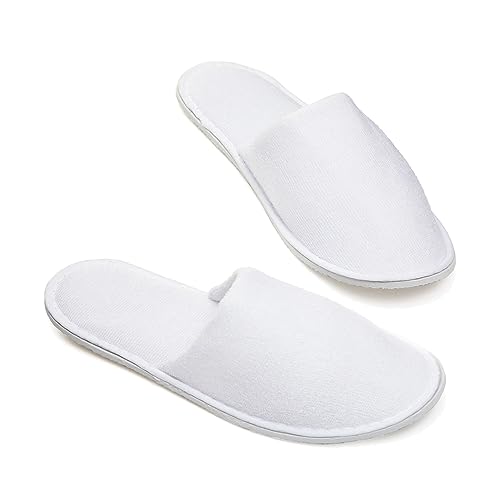 NATURECA 6 Paar Frottee Slipper, Gästehausschuhe set, Hotelslipper superweich, Pantoffeln Herren und Damen Hausschuhe - Universalgröße mit 5mm EVA Sohle, Hochzeit weiß von NATURECA