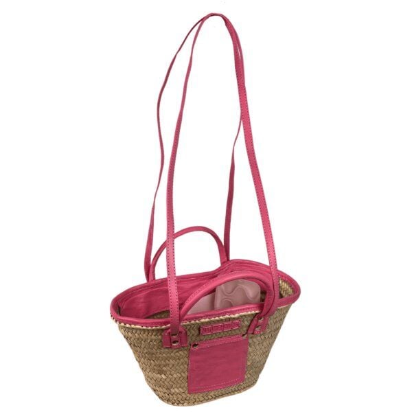 NATUREHOME Palmblatt-Tasche mit stilvollen Pinken Leder-Highlights 37x12x16cm von NATUREHOME