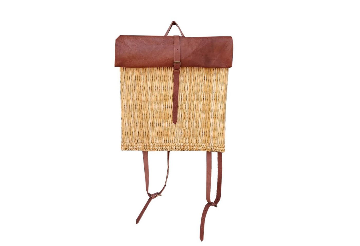 NATUREHOME Rucksack Mediterraner Rucksack – handgeflochten aus Schilfrohr & Ziegenleder (1-tlg), nachhaltig, langlebig, hochwertig von NATUREHOME