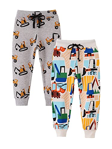 NATUST 2er Pack Jungen Jogginghose Kinder Baumwolle Jogger Bagger Drucken Freizeithose Tunnelzug Sporthose Jogging Lang Hosen 110 von NATUST