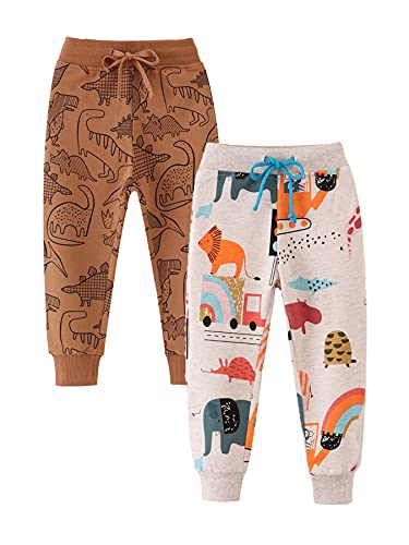 NATUST 2er Pack Jungen Jogginghose Kinder Baumwolle Jogger Dinosaurier Drucken Freizeithose Tunnelzug Sporthose Jogging Lang Hosen 98 von NATUST