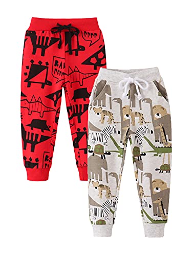 NATUST 2er Pack Jungen Jogginghose Kinder Baumwolle Jogger Tiger Drucken Freizeithose Tunnelzug Sporthose Jogging Lang Hosen 116 von NATUST