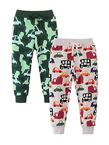 NATUST 2er Pack Jungen Jogginghose Kinder Baumwolle Jogger Wagen Drucken Freizeithose Tunnelzug Sporthose Jogging Lang Hosen 104 von NATUST