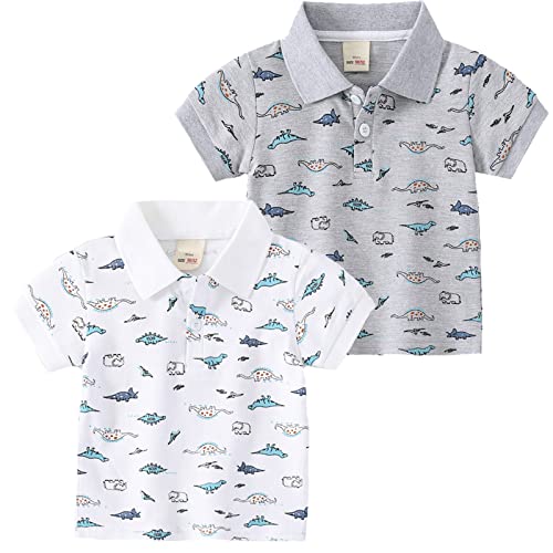 NATUST 2er Pack Jungen Poloshirt Kinder Kurzarm Dinosaurier Polo-T-Shirt 110 von NATUST