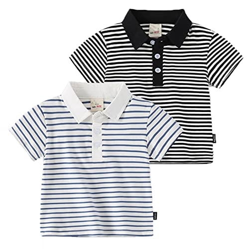 NATUST 2er Pack Jungen Poloshirt Kinder Kurzarm Gestreiftes Polo-T-Shirt 116 von NATUST