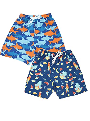 NATUST 2er-Pack Jungens Badehose Casual Badeshorts Schnelltrocknend Schwimmhose Hai Ananas Druck Bademode mit Netzfutter 158-164 von NATUST