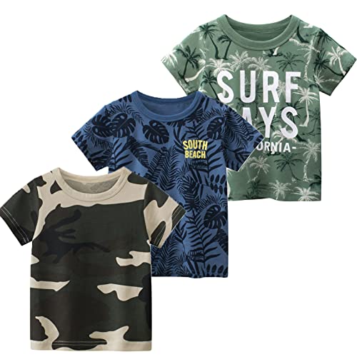 NATUST 3er Pack Jungen T-Shirt Kleinkind Kurzarm Baumwolle Sommer Tops DE: 128-134(Herstellergröße 130) Set 12 von NATUST