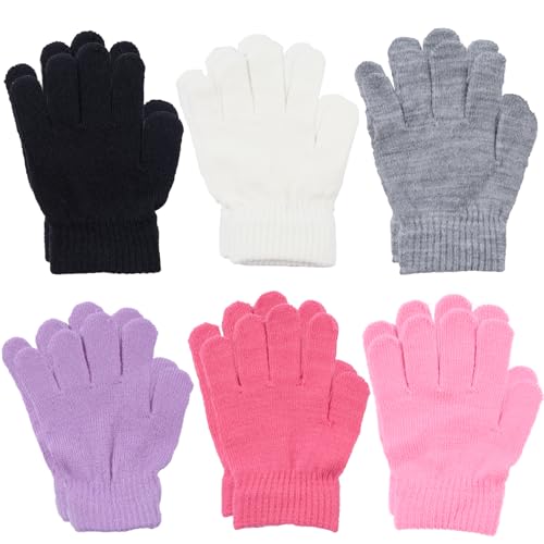 NATUST 6 Paare Kinderhandschuhe Volltonfarbe Wintermodelle gestrickt Stretch-Vollfinger Handschuhe SET01 von NATUST