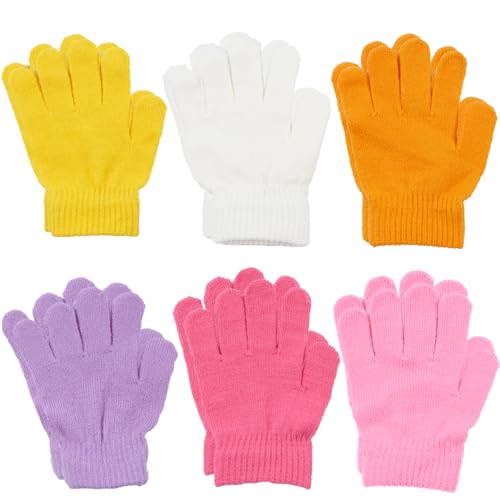 NATUST 6 Paare Kinderhandschuhe Volltonfarbe Wintermodelle gestrickt Stretch-Vollfinger Handschuhe SET03 von NATUST