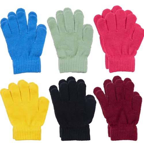NATUST 6 Paare Kinderhandschuhe Volltonfarbe Wintermodelle gestrickt Stretch-Vollfinger Handschuhe SET05 von NATUST