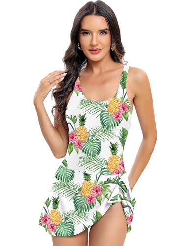 NATUST Damen Einteiliger Badeanzug Irregulär Schlitz Badekleid Gepolstert Ruched Badeanzug Bauchweg Schwimmkleid Weiß XL von NATUST