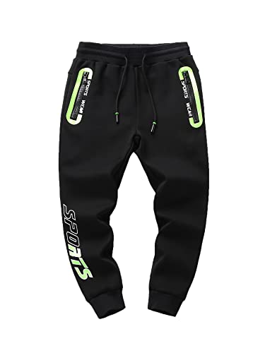 NATUST Jogginghose Jungen Hose Gefütterte Kinder Winter Thermohose Jogger Freizeithose Sweatpants Lässige Sporthose Schwarz 116-122 von NATUST