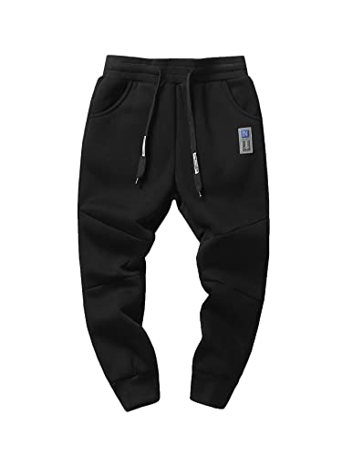 NATUST Jogginghose Jungen Hose Gefütterte Kinder Winter Thermohose Jogger Freizeithose Sweatpants Lässige Sporthose Schwarz 122-128 von NATUST