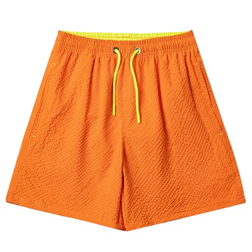 NATUST Jungen Badeshorts Schnelltrocknend Badehose mit Mesh-Futter Strand Shorts Orange 116-122 von NATUST