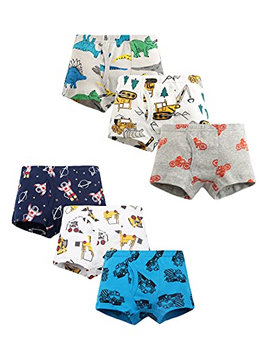 NATUST Jungen Boxershorts Baumwolle Unterhosen 6er Pack Slips Unterwäsche Schlüp Für Kinder Weiche und Bequem Cartoon Briefs 104-110 Bagger von NATUST